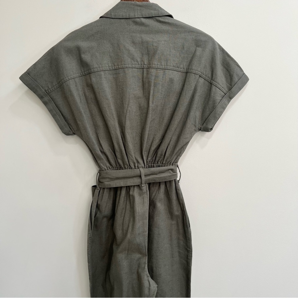 Abercrombie & Fitch Linen-Blend Utility Boiler Suit Jumpsuit Olive Green XS Tall - Picture 7 of 15